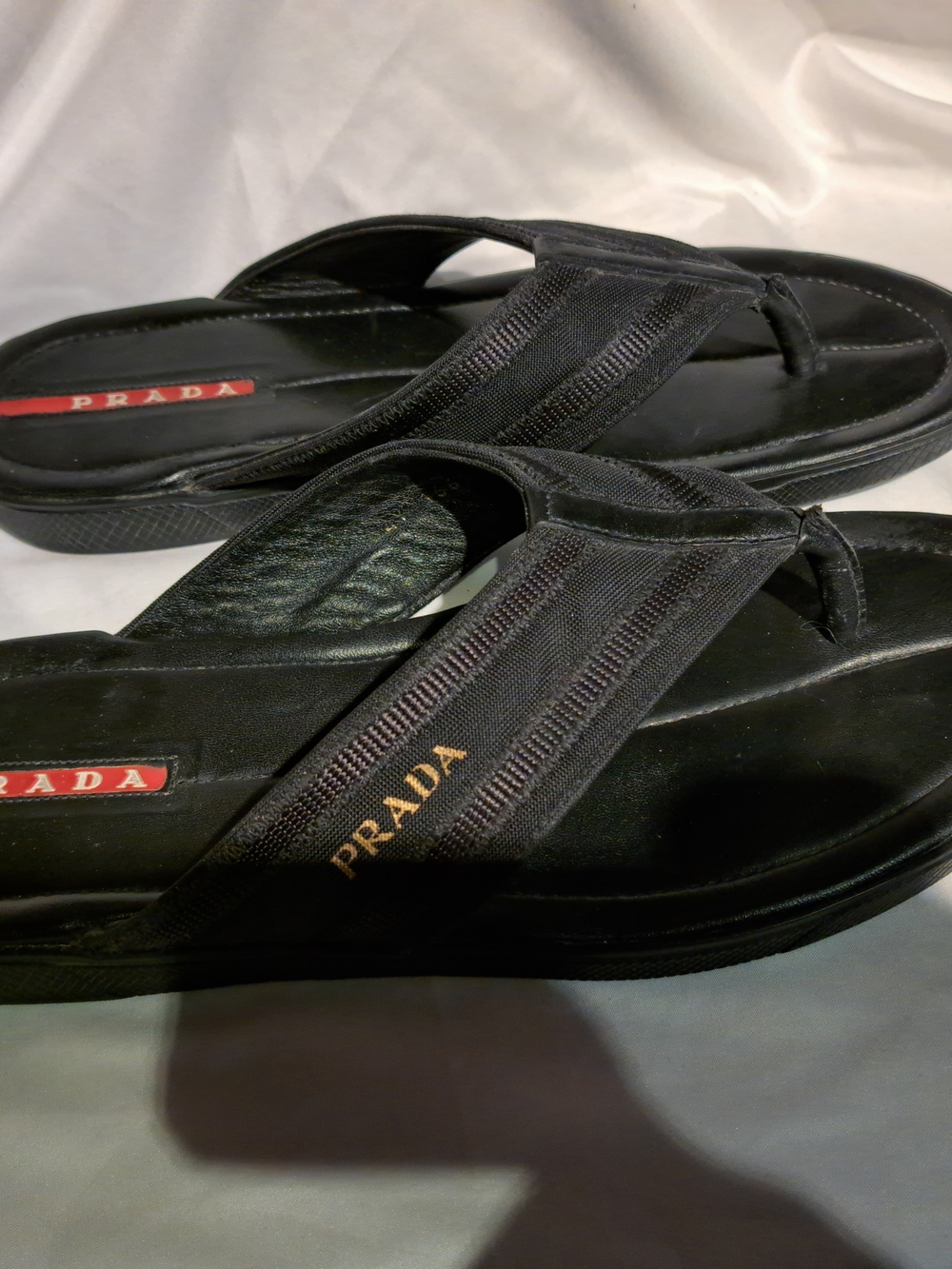 PRADA Men’s Black Logo Thong Sandals
